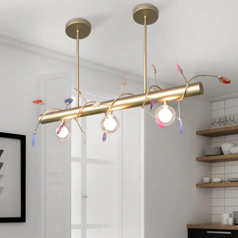Contemporary 3-Light Ceiling Pendant With Vibrant Colored Glass Shade Gold / E