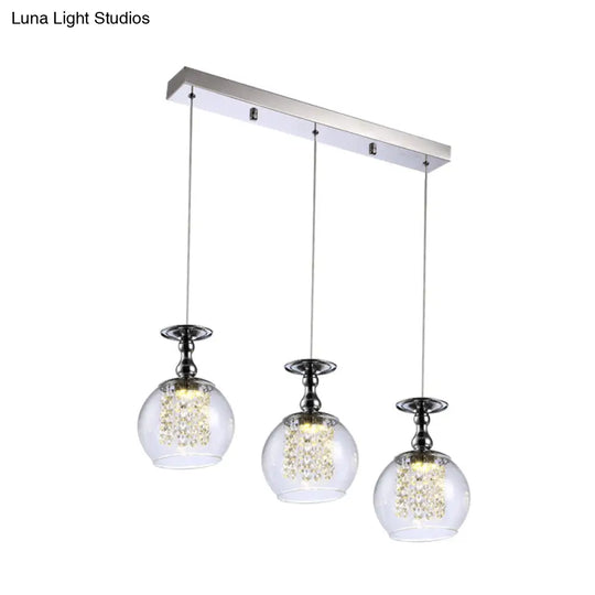Contemporary Wine Glass Pendant Light With Crystal Droplets - 3 Lights Chrome Finish