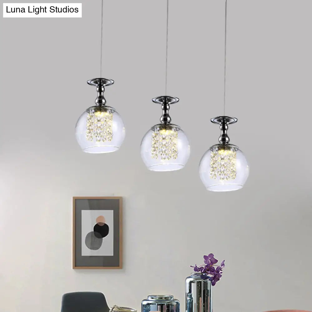 Contemporary 3-Light Clear Glass Wine Pendant Light Kit With Chrome Finish And Crystal Droplets