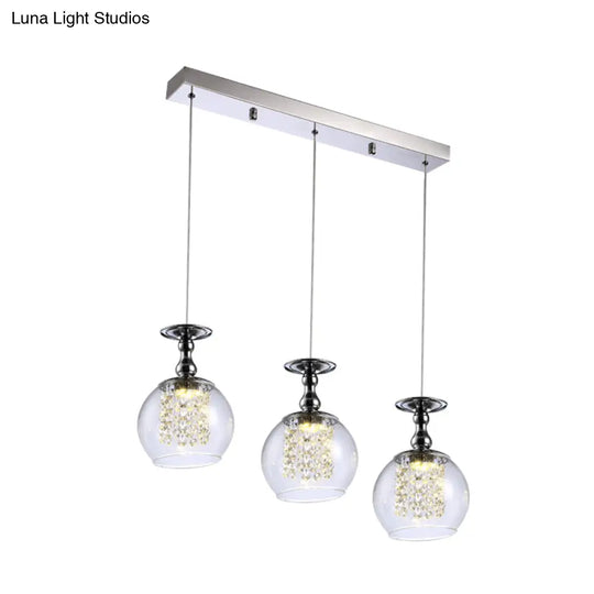 Contemporary 3-Light Clear Glass Wine Pendant Light Kit With Chrome Finish And Crystal Droplets