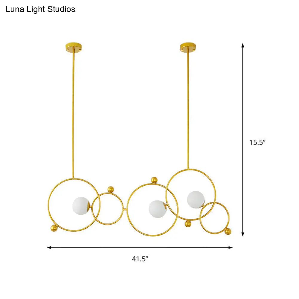 Contemporary 3-Light Gold Glass Ring Island Pendant With Adjustable Rods