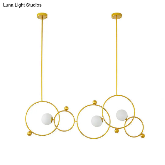 Contemporary 3-Light Gold Glass Ring Island Pendant With Adjustable Rods