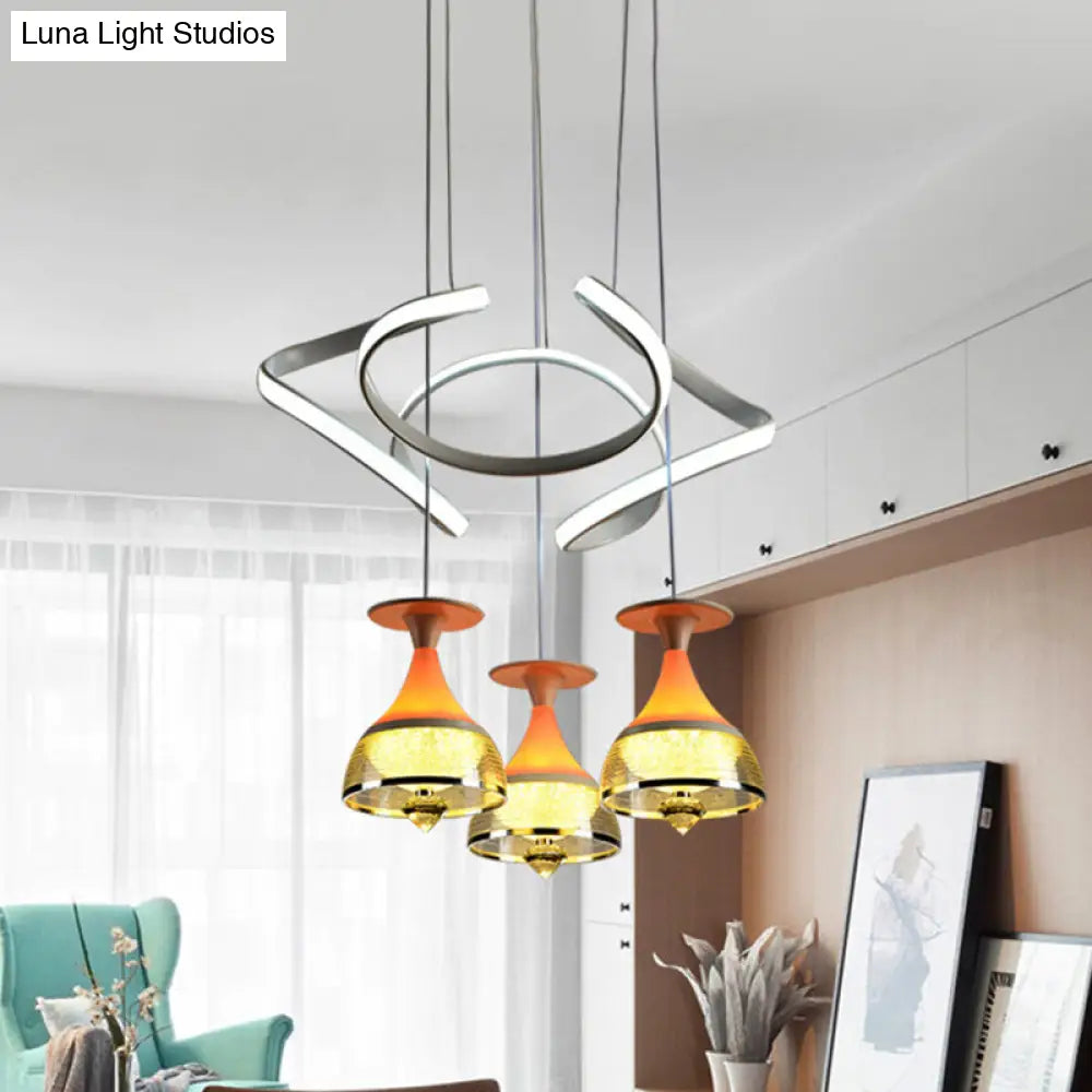 Modern Wine Cup Cluster Pendant With Acrylic Shade - White Waving Hanging Lamp