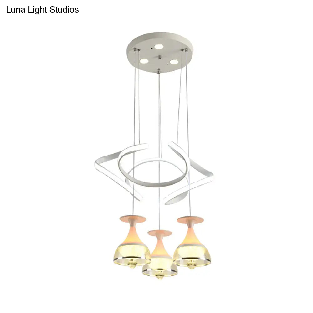 Contemporary 3-Light Wine Cup Pendant Cluster With White Waving Design - Acrylic Shade Included