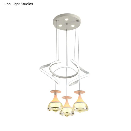 Contemporary 3-Light Wine Cup Pendant Cluster With White Waving Design - Acrylic Shade Included