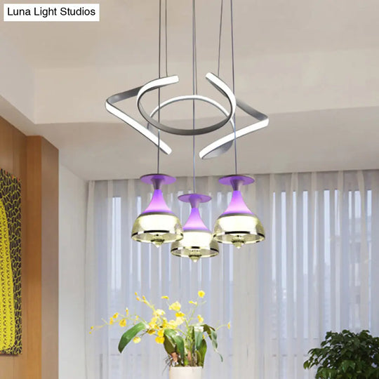 Contemporary 3-Light Wine Cup Pendant Cluster With White Waving Design - Acrylic Shade Included