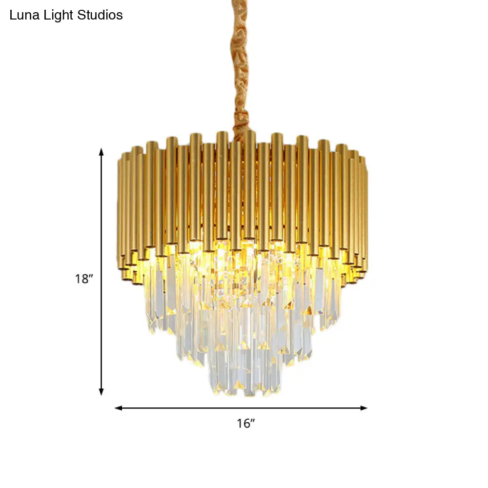 Contemporary 3-Tier Circle Metal Pendant Chandelier Light With K9 Block Brass Finish