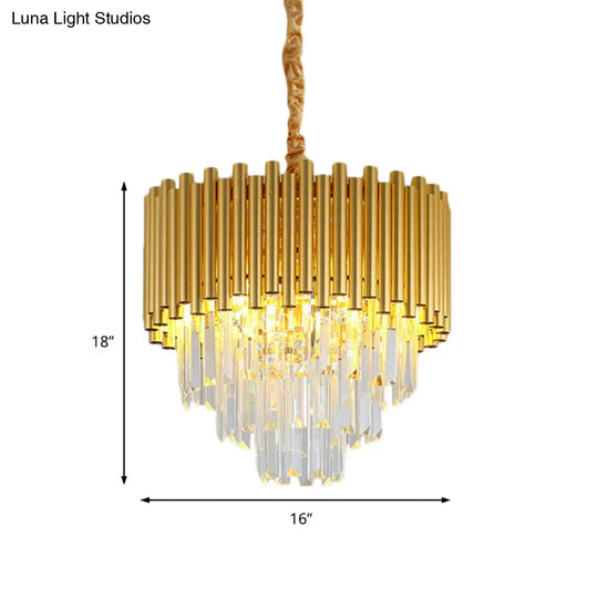 Contemporary 3-Tier Circle Metal Pendant Chandelier Light With K9 Block Brass Finish