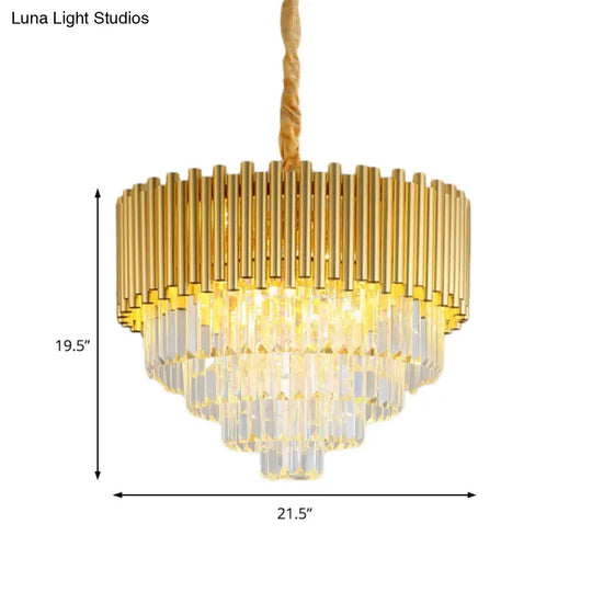 Contemporary 3-Tier Circle Metal Pendant Chandelier Light With K9 Block Brass Finish