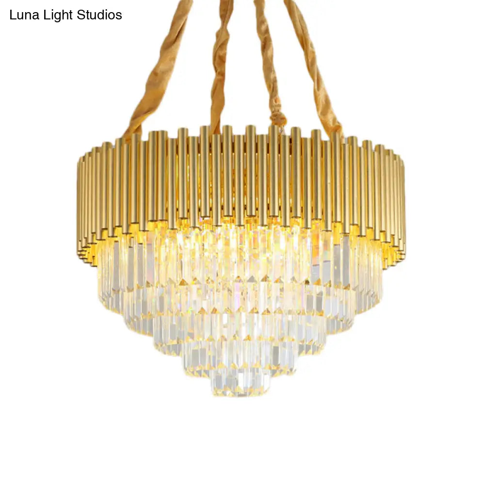 Contemporary 3-Tier Circle Metal Pendant Chandelier Light With K9 Block Brass Finish