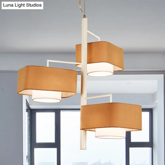 Contemporary 3-Tier Dual Shade Chandelier - Brown Fabric 3-Light Hanging Light Fixture For Dining