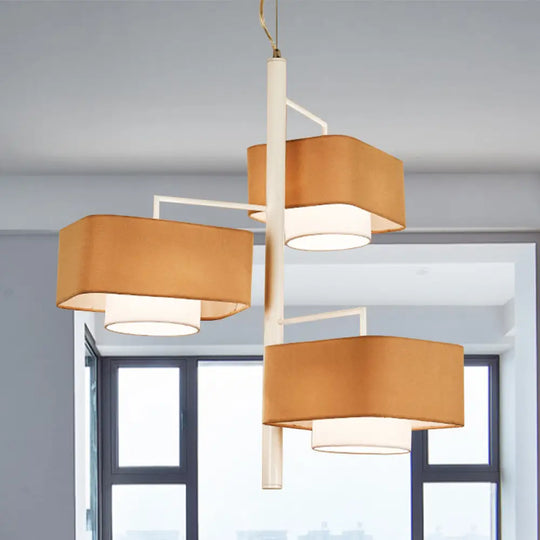 Contemporary 3-Tier Dual Shade Chandelier Lamp - 3-Light Brown Hanging Light Fixture For Dining Room