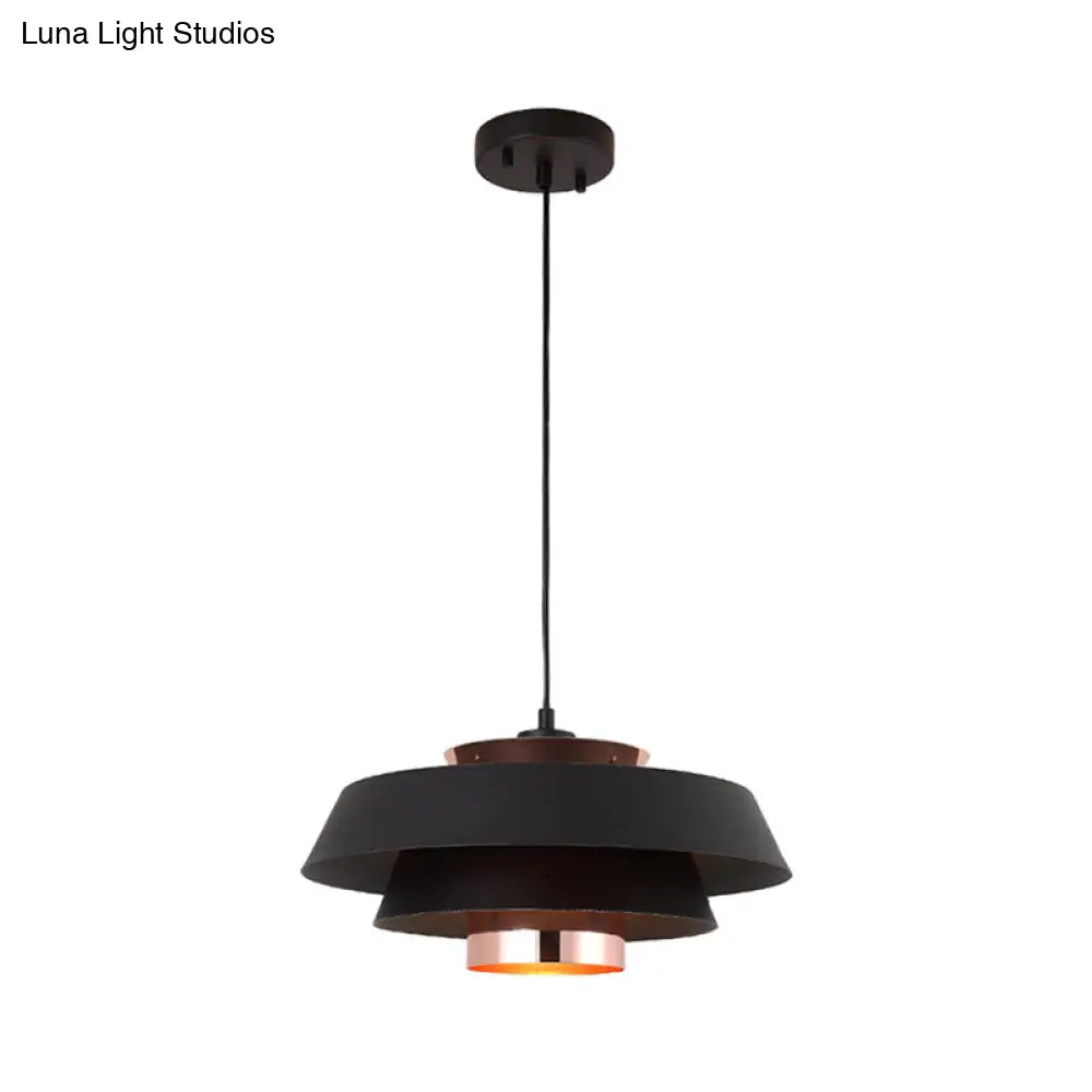 Contemporary 3-Tiered Suspension Pendant - Metal 1 Bulb Ceiling Light For Dining Room In Black/White