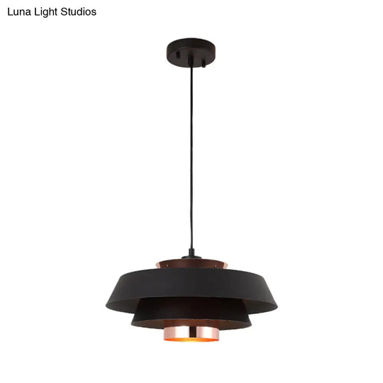 Contemporary 3-Tiered Suspension Pendant - Metal 1 Bulb Ceiling Light For Dining Room In Black/White