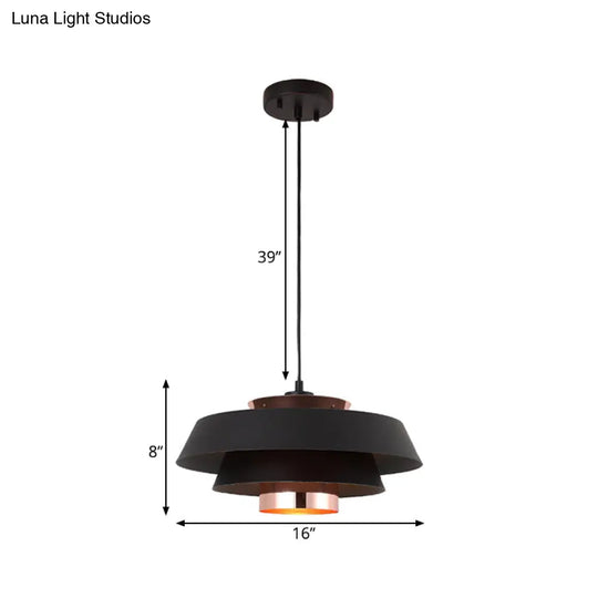 Contemporary 3-Tiered Suspension Pendant - Metal 1 Bulb Ceiling Light For Dining Room In Black/White