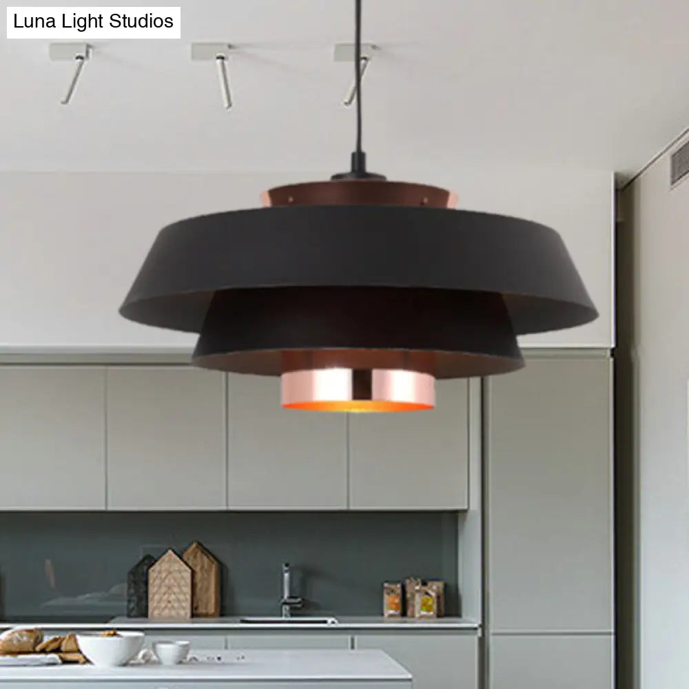 Contemporary 3-Tiered Suspension Pendant - Metal 1 Bulb Ceiling Light For Dining Room In Black/White