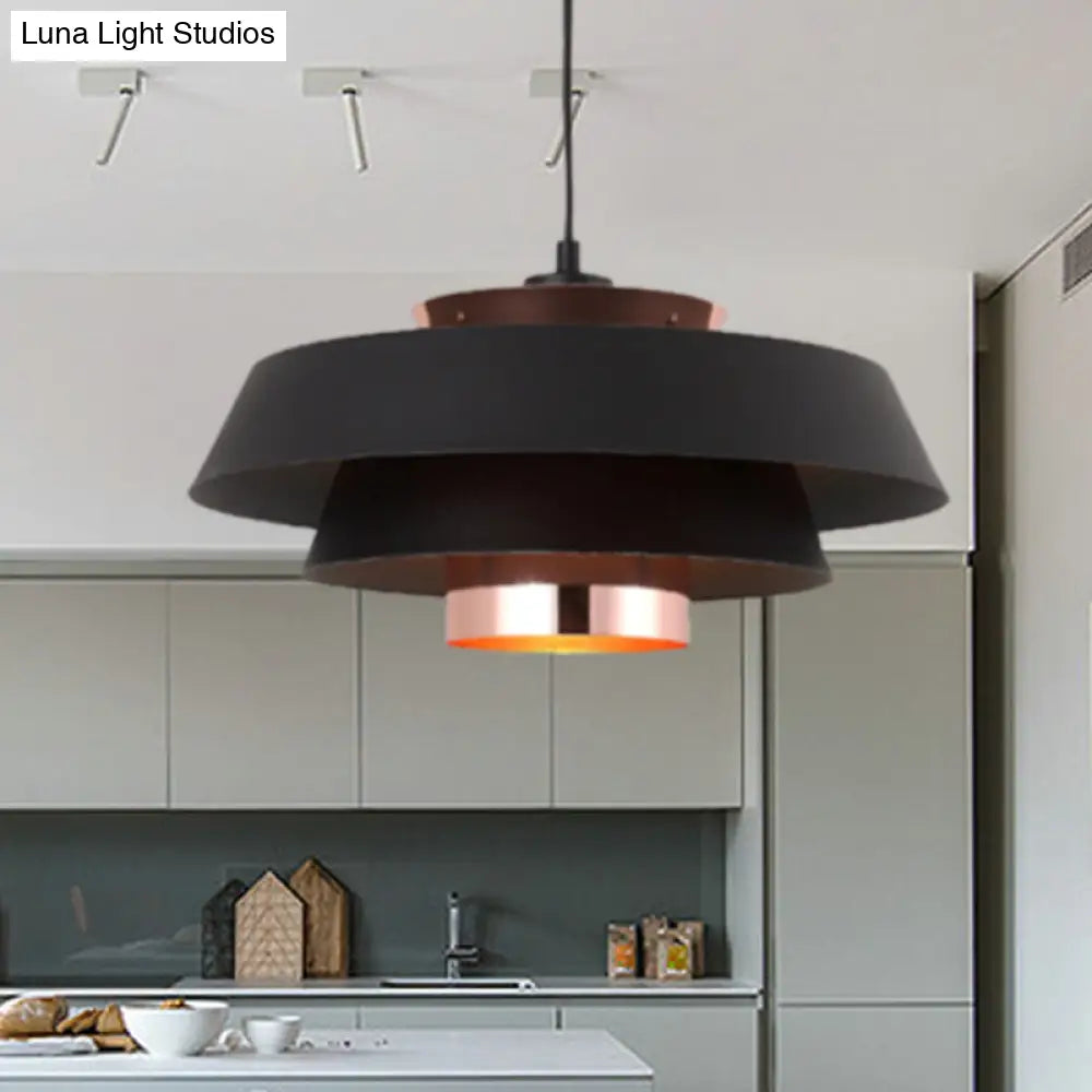 Contemporary 3-Tiered Metal Pendant Ceiling Light With 1 Bulb For Dining Room - Black/White