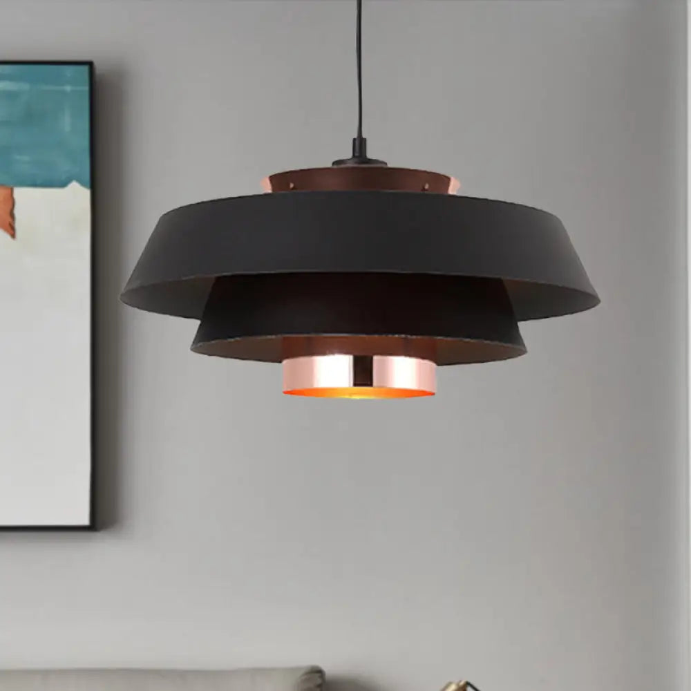 Contemporary 3-Tiered Metal Pendant Ceiling Light With 1 Bulb For Dining Room - Black/White Black