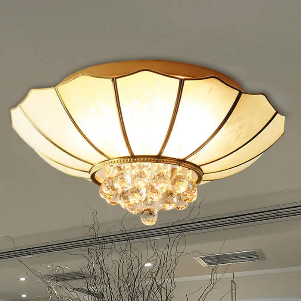 Contemporary 4/6 - Light White Flared Ceiling Flush Mount With Ribbed Glass And Crystal Finial 4 /