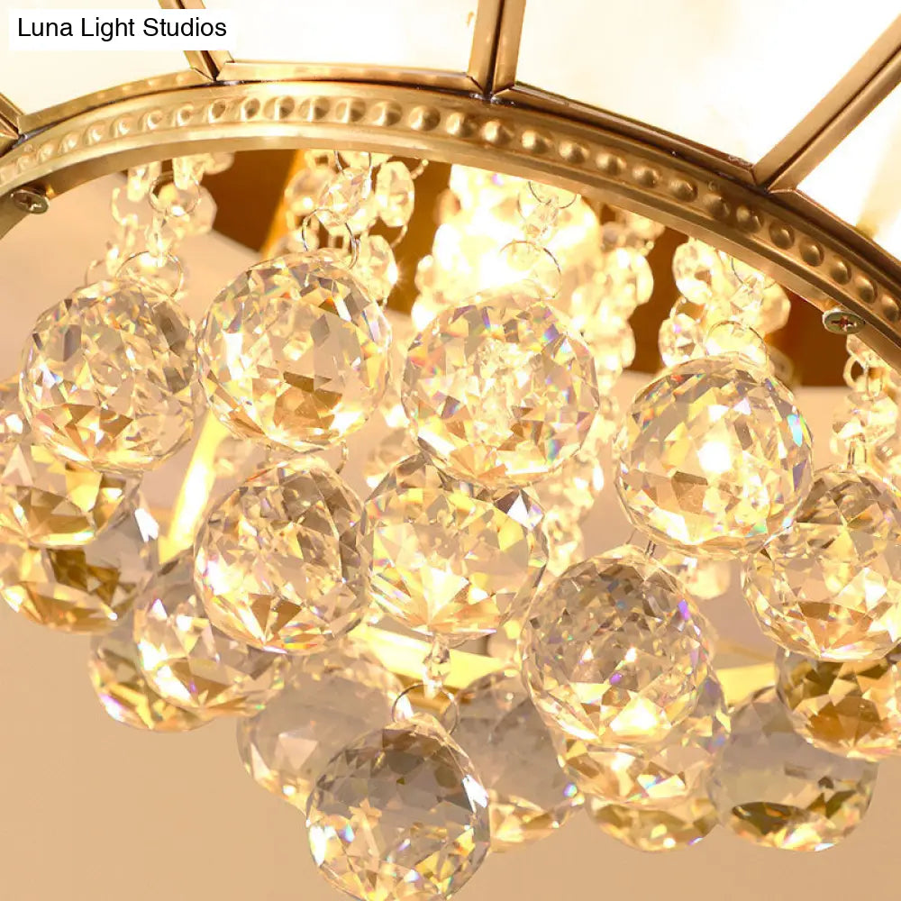 Contemporary 4/6 - Light White Flared Ceiling Flush Mount With Ribbed Glass And Crystal Finial