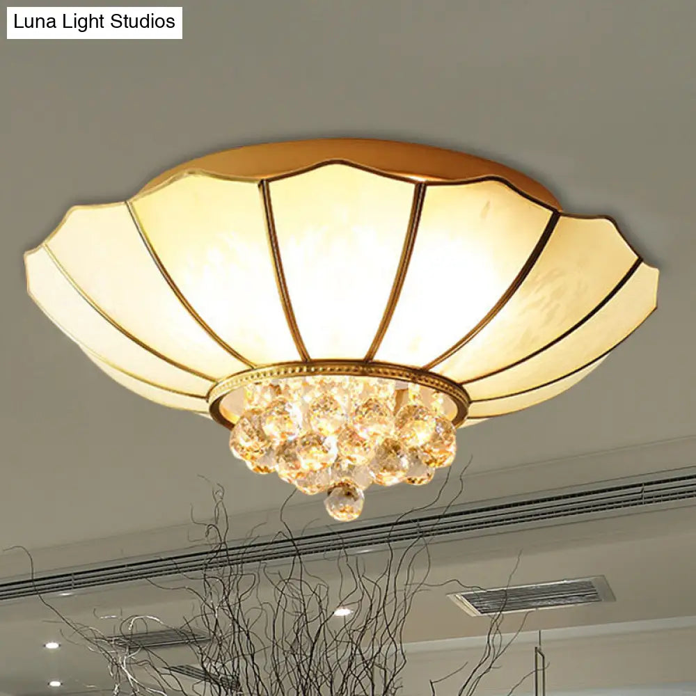 Contemporary 4/6-Light White Flared Ceiling Flush Mount With Ribbed Glass And Crystal Finial 4 /