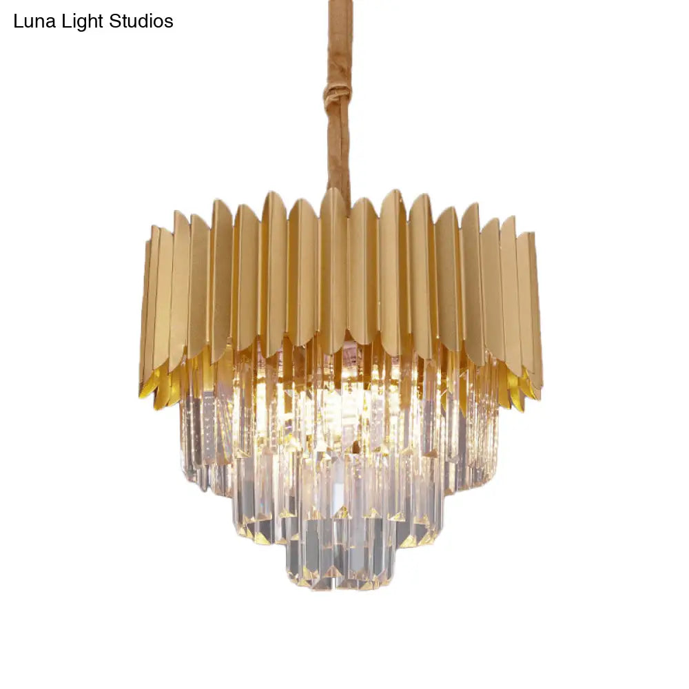 Contemporary 4/8 Bulb Crystal Rectangle Hanging Lamp In Gold – Taper Faceted Design 16’/23.5’ Width