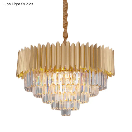 Contemporary 4/8 Bulb Crystal Rectangle Hanging Lamp In Gold – Taper Faceted Design 16’/23.5’ Width