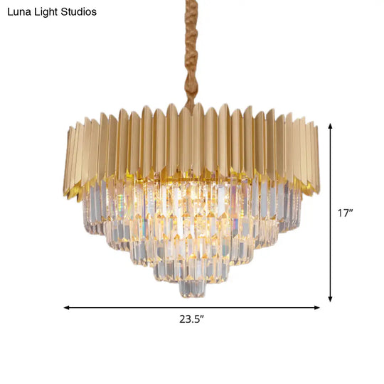 Contemporary 4/8 Bulb Crystal Rectangle Hanging Lamp In Gold – Taper Faceted Design 16’/23.5’ Width