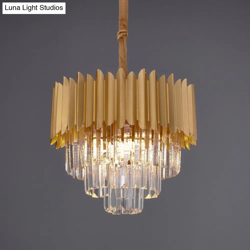 Contemporary 4/8 Bulb Crystal Rectangle Hanging Lamp In Gold – Taper Faceted Design 16’/23.5’ Width