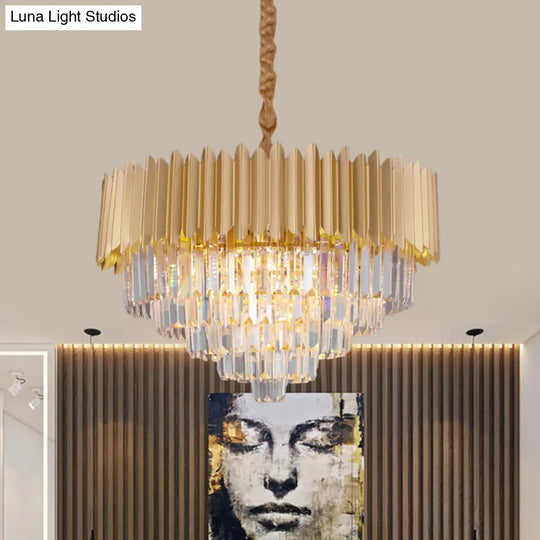 Contemporary 4/8 Bulb Crystal Rectangle Hanging Lamp In Gold – Taper Faceted Design 16’/23.5’ Width