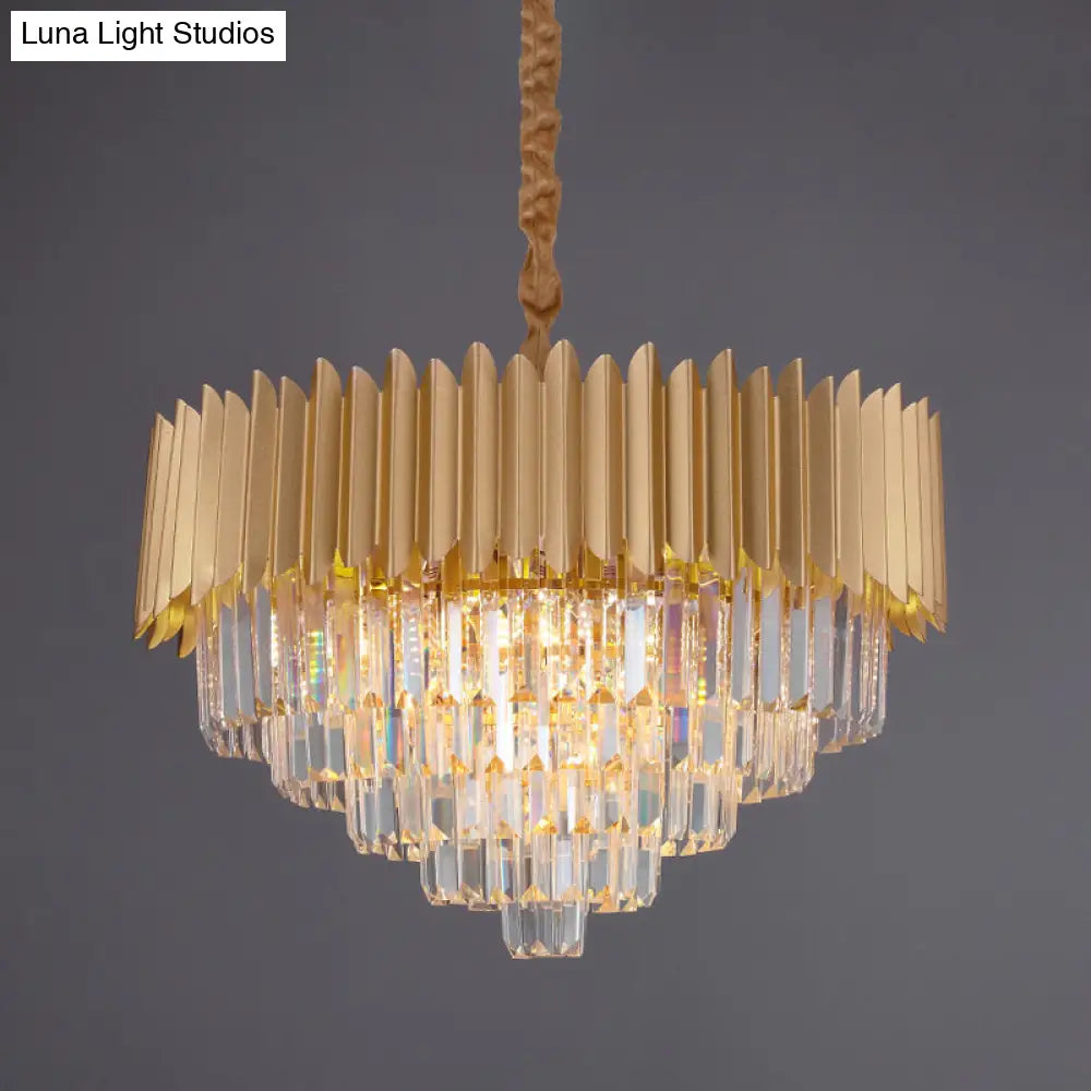 Contemporary 4/8 Bulb Crystal Rectangle Hanging Lamp In Gold – Taper Faceted Design 16’/23.5’ Width