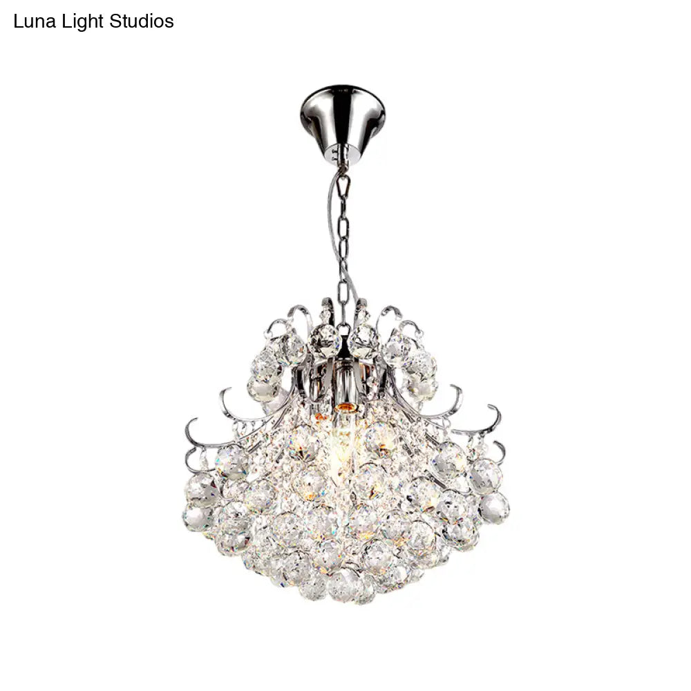 Contemporary 4 Head Clear Crystal Chandelier - Chrome Ceiling Pendant Light For Bedroom