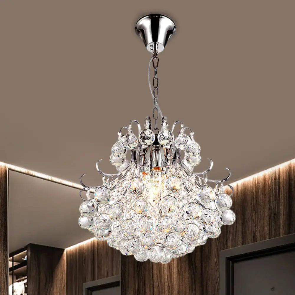 Contemporary 4 Head Clear Crystal Chandelier - Chrome Ceiling Pendant Light For Bedroom