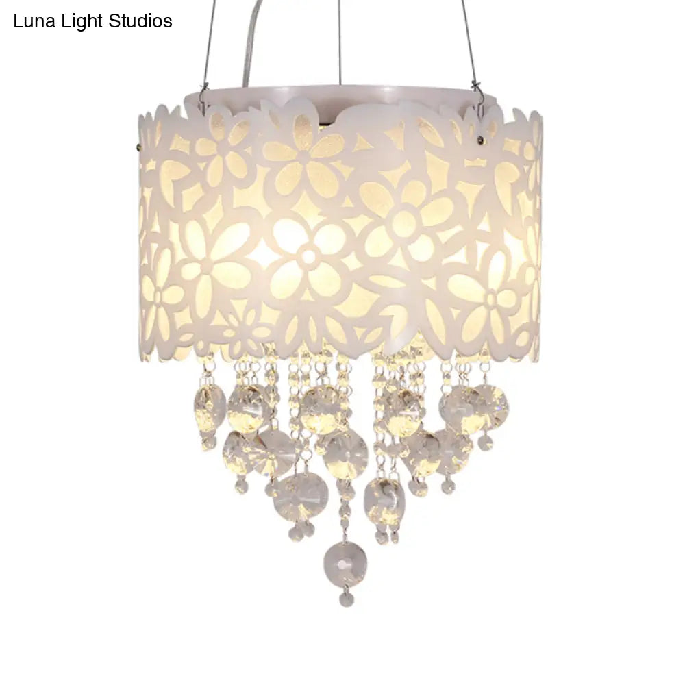 Contemporary 4-Head Metal Chandelier With Crystal Droplets In White