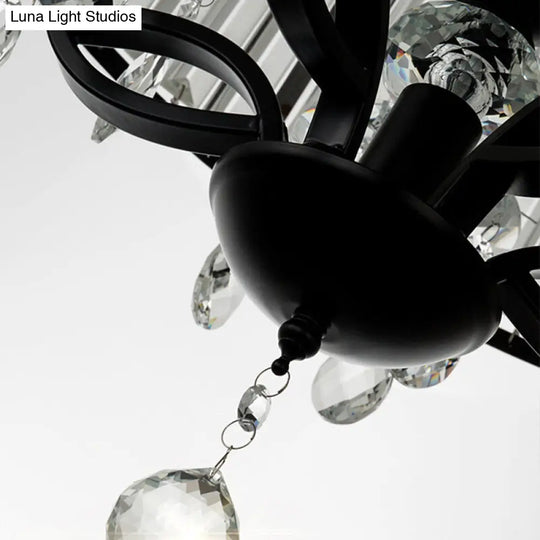 Contemporary 4-Head Semi Flush Crystal Light Fixture: Round Block Design In Black With White