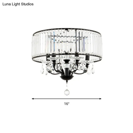 Contemporary 4-Head Semi Flush Crystal Light Fixture: Round Block Design In Black With White