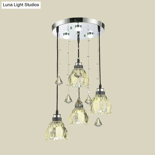 Contemporary Crystal Lotus Shade Pendant Lamp With 4-Bulb Chrome Hanging Light Kit