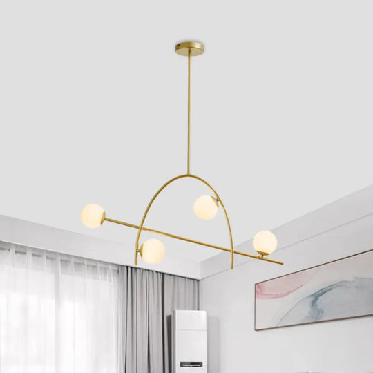 Contemporary 4-Light Gold Sphere Chandelier With Cream Glass Shade - Warm/White Lighting / Warm