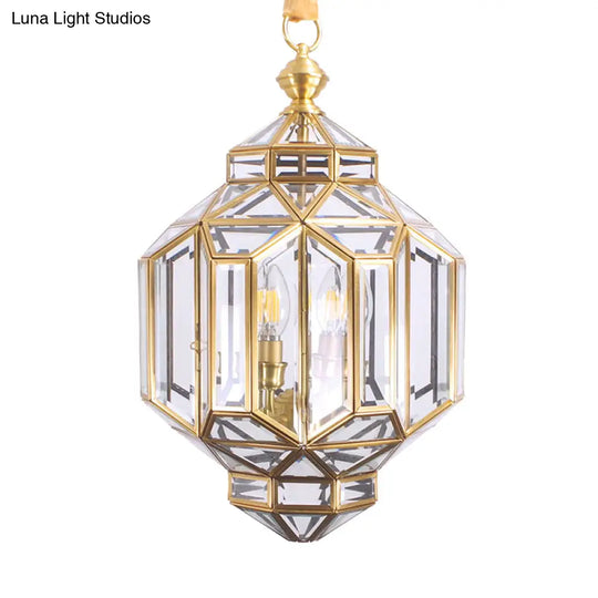 Contemporary 4-Light Lantern Chandelier With Clear Glass Shades Brass Hanging Lamp For Living Room