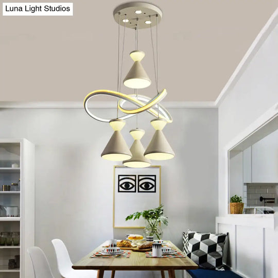 Contemporary 4-Light Led Cluster Pendant With Hourglass Shade For Dining Room