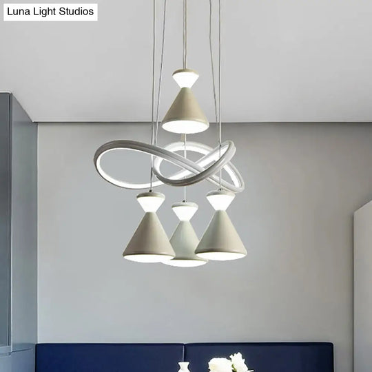 Contemporary White Led Cluster Pendant For Dining Room With 4 Lights And Hourglass Acrylic Shade