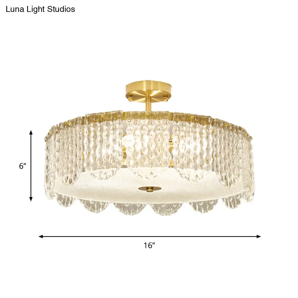 Contemporary 4 - Light Semi Flush Mount Gold Lamp With Beveled Glass Drum Design