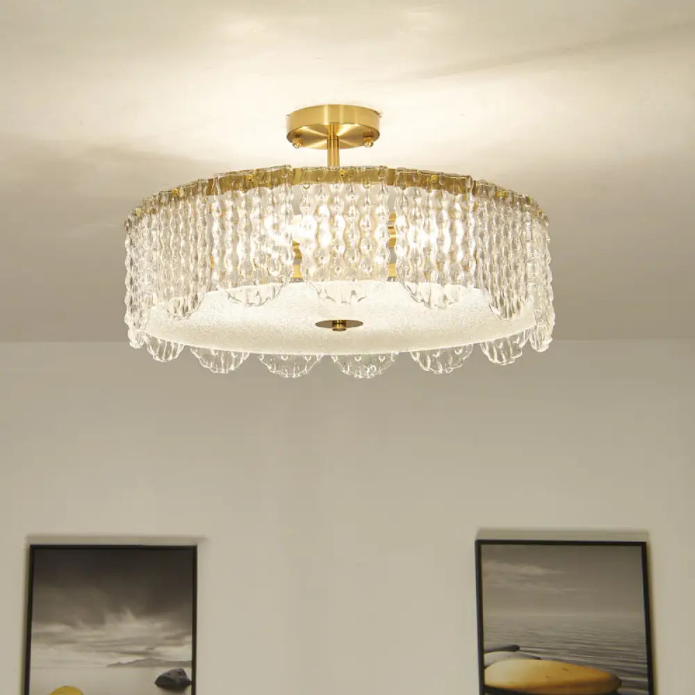Contemporary 4 - Light Semi Flush Mount Gold Lamp With Beveled Glass Drum Design