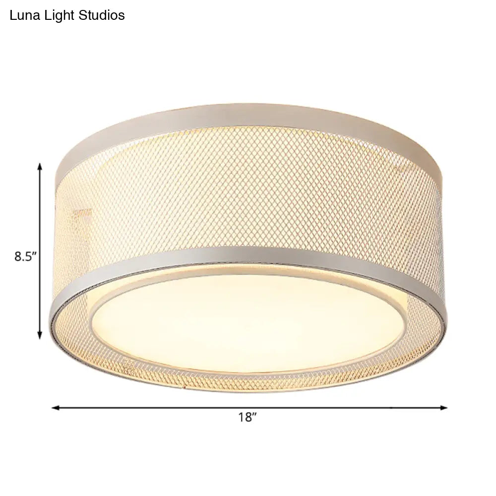 Contemporary 4 - Light Silver Metal Drum Flush Mount Ceiling Lamp With Frosted Diffuser