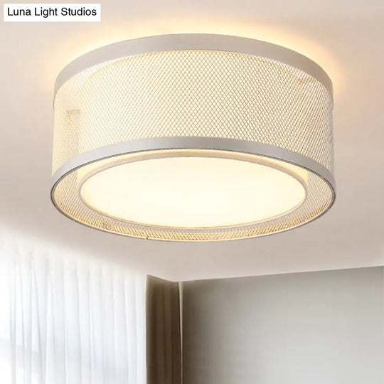 Contemporary 4-Light Silver Metal Drum Flush Mount Ceiling Lamp With Frosted Diffuser