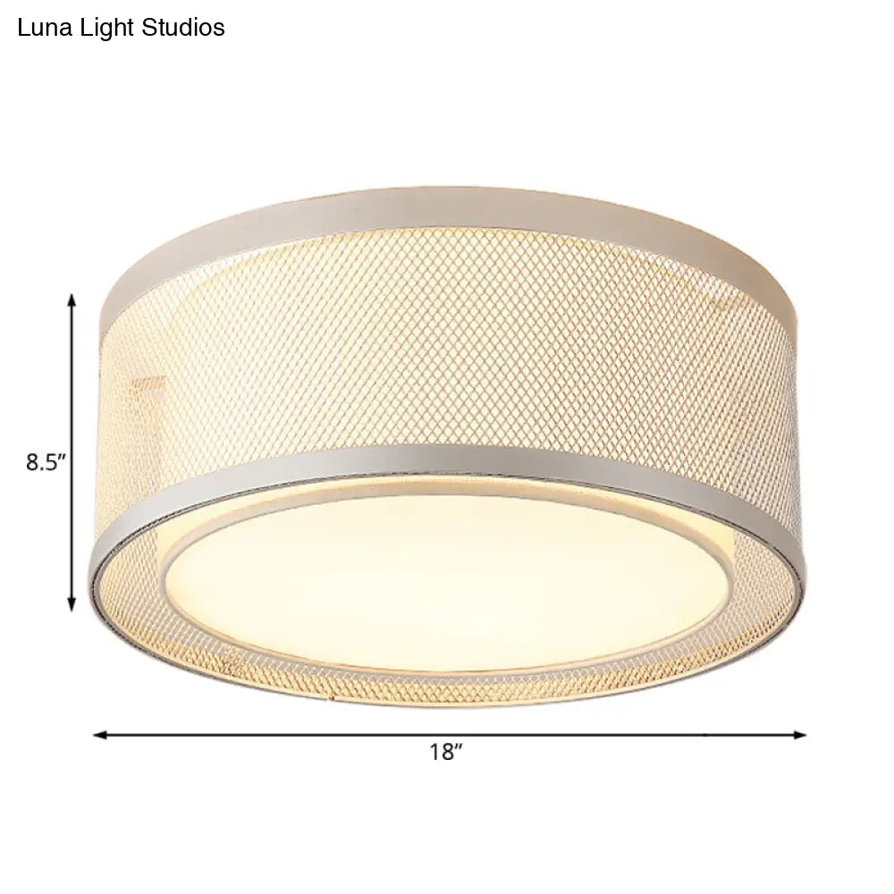 Contemporary 4-Light Silver Metal Drum Flush Mount Ceiling Lamp With Frosted Diffuser