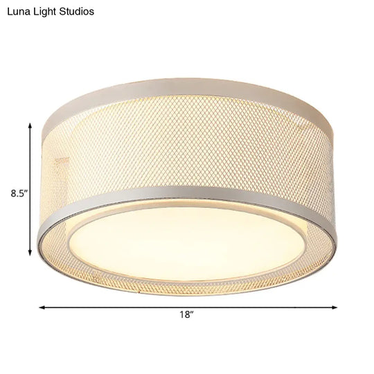 Contemporary 4-Light Silver Metal Drum Flush Mount Ceiling Lamp With Frosted Diffuser