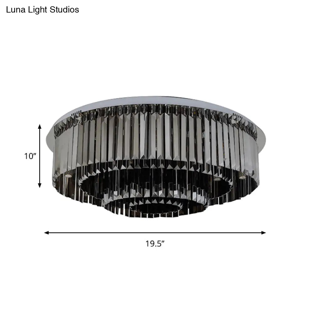 Contemporary 4 - Tier Smoke Gray Crystal Flushmount Light - 8/12 Lights Flush Fixture