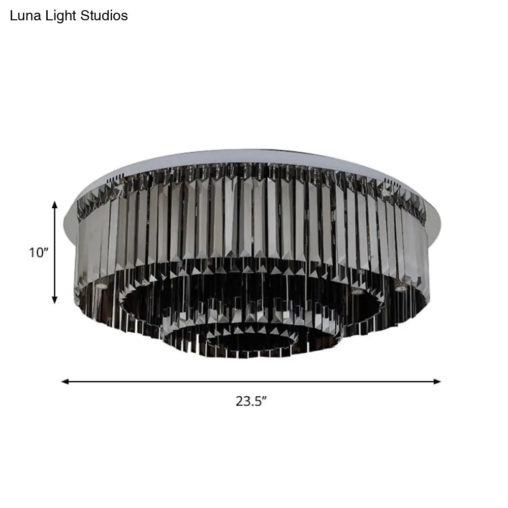 Contemporary 4-Tier Smoke Gray Crystal Flushmount Light - 8/12 Lights Flush Fixture