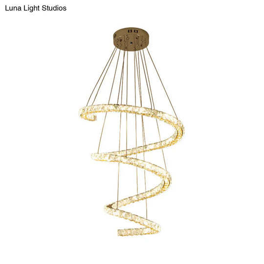 Contemporary Led Chandelier With Clear Crystal Blocks In Stainless Steel 4-Tier Spiral Design